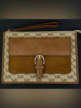 Michael Kors Cooper MK Logo Wristlet - Tan